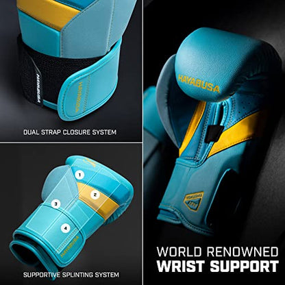 Hayabusa T3 Boxing Gloves - Sparring | Sparring Gloves, Muay Thai Gloves, Kickboxing Gloves, Heavy Bag Gloves, Boxing Gloves for Men and Women, Boxing Gloves - color: Blue/Yellow, size: 12oz