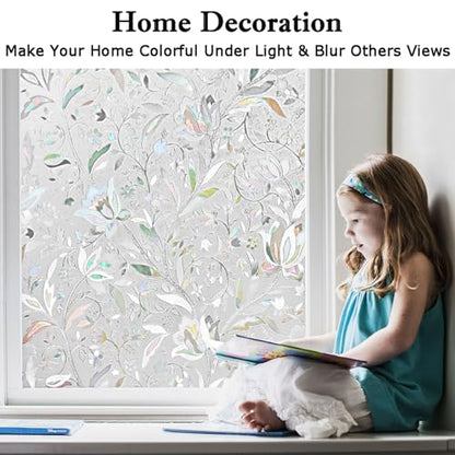 Window Film, Window Privacy Film, Window Vinyl Glass Covering, Stained Glass Decorative Film, Window Film Privacy Frosted Static Clings, Non-Adhesive, No-Glue (17.5 x 78.7 inch)