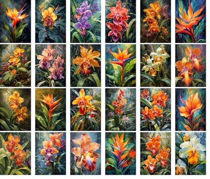 Large Stickers Pack 24 pcs ~ Tropical Radiance: A Lush Collection of Stickerss Featuring Vibrant Orchids and Exotic Flowers in a Symphony of Color - color: Sixtysix
