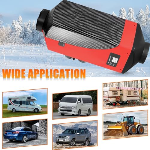 5KW Diesel Air Heater, 12V 5000W Diesel Parking Heater with LCD Display, Muffler Thermostat Remote Control, 10L Water Tank, Diesel Air Heater for Cars, Boats, Trucks (Red)