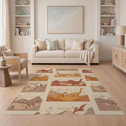 5'x7' Washable Graphic Mountain Area Rug, Burnt Orange Flatwoven Floor Covering Non-Slip Chair-Friendly Carpet for Dining Room, Under Table, Home Office | Ref:1942876 - color: Beige/Pattern 32, size: 5' x 7' (Rectangular)