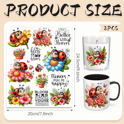 UV DTF Cup Wrap Transfer Stickers, 2 Sheets Ladybug Quotes Rub On Transfers for Tumblers Glass Cups Mugs Water Bottles - style: Ladybug Quotes