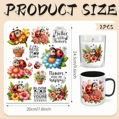 UV DTF Cup Wrap Transfer Stickers, 2 Sheets Ladybug Quotes Rub On Transfers for Tumblers Glass Cups Mugs Water Bottles - style: Ladybug Quotes