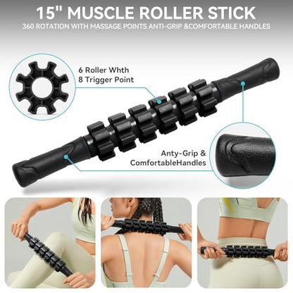 Krightlink 5-in-1 Foam Roller Set High Density Deep Tissue Muscle Massage | Muscle Recovery Kit Exercise Roller, Massage Ball, Resistance Band & Carry Bag for Physical Therapy & Pain Relief Black - color: Pure Black