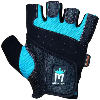 Meister Women's Fit Grip Weight Lifting Gloves w/Washable Amara Leather - color: Black / Turquoise, size: Medium