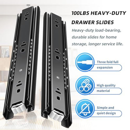 Drawer Slides 1 Pair Full Extension 10 12 14 16 18 20 22 24 inch Side Mount Rails Dresser Cabinet Bracket Replacement Ball Bearing Tracks Guide Metal Runner 100 LB (Basic-1 Pair, 10 Inch) - size: 10 Inch, style: Basic-1 pair