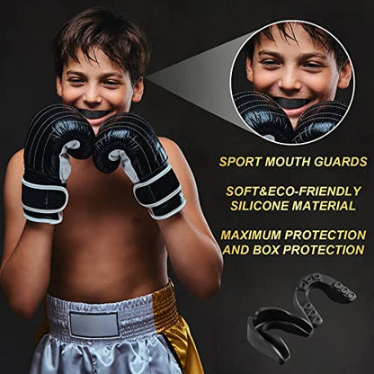 BBTO 6 Pack Kids Youth Mouth Guard for Football Sports, Boys Girls Mouthguard with Case, Soft Mouth Guard for Hockey Boxing Basketball, Ages 4+ - color: Black