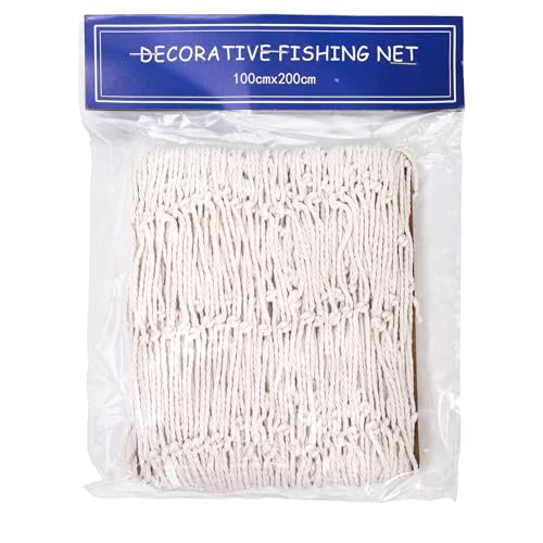 4 Pack Fish Net Decorative 80 x 40 Inch, Natural Cotton Fishing Net Wall Hanging Fishnet Decorations for Mermaid, Pirate, Nautical, Hawaiian, Under The Sea Themed Party Supplies, Beige