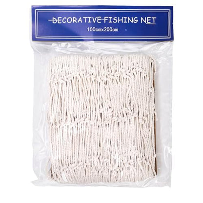 4 Pack Fish Net Decorative 80 x 40 Inch, Natural Cotton Fishing Net Wall Hanging Fishnet Decorations for Mermaid, Pirate, Nautical, Hawaiian, Under The Sea Themed Party Supplies, Beige