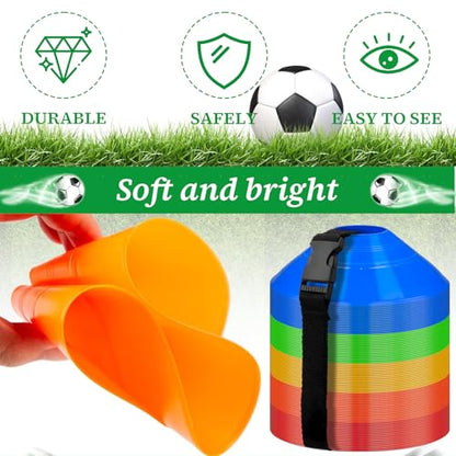100 Pack Soccer Cones with Carry Strap, Agility Disc Cones, Field Markers