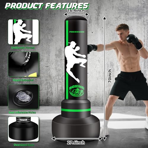 Punching Bag for Adults Teens, Standing Boxing Bag, Men Standing Kickboxing Bag, Suitable for MMA Dummy Karate Home Gym Training Equipment - color: Green and White