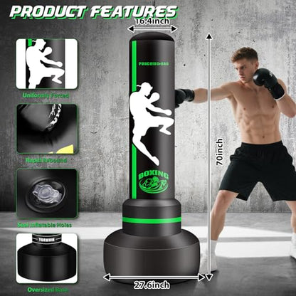 Punching Bag for Adults Teens, Standing Boxing Bag, Men Standing Kickboxing Bag, Suitable for MMA Dummy Karate Home Gym Training Equipment - color: Green and White