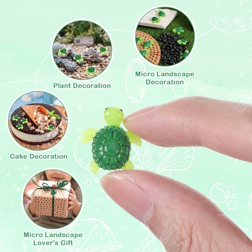 60PCS Mini Green Turtle, Mini Resin Tortoise, Cute Miniature Sea Turtle Figurines, Tiny Tortoise Figurines for Fairy Garden Landscape, Aquarium, Birthday Party, Ornament Home Plant Decor and DIY Craft