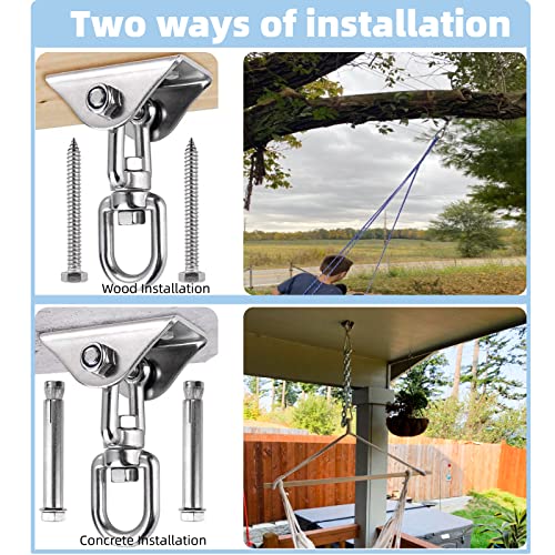 HOMPER Hammock Hanging Kit 360° Rotating Hanging Chair Hardware 1000 lb Capacity (Pack of 2) - color: Silver, size: 1 (Pack of 2)