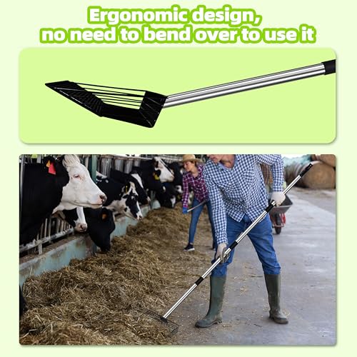 10" Upgrade and Reinforcement Stainless Steel Manure Scoop w/4-in-1 Adjustable Handle (36.6"-62"), Ergonomic Sifter Shovel for Chicken Coop, Cat Litter, Pet Waste Cleaning Tools