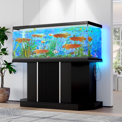 55-75 Gallon Fish Tank Stand with Power Outlet, Modern Heavy Duty Aquarium Stand with Cabinet Storage for Fish Tank/Turtle Tank/Reptile Terrarium, 880LBS Capacity, Black