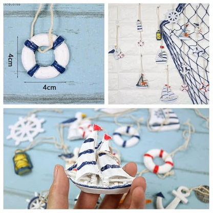 Daimay 12PCS Resin Nautical Ornaments Miniature Beach Ornament Kits Mini Seaside Anchor Lifebuoy Fish Seastar Model Micro Landscape Scenery Decor Aquarium Terrariums Miniature Gardens