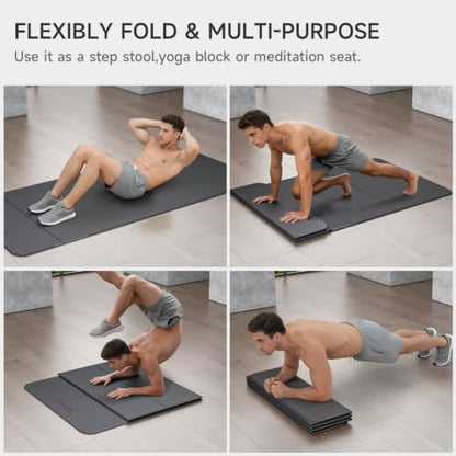 7-Fold Yoga Mat 74"x31" | 0.31 Inch Thick, Extra Wide Non-Slip POE Mat, For Travel, Storage, Yoga, Pilates, Meditation & Home Gym - color: Black