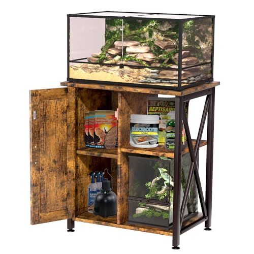 Herture 45-67 Gallon Reptile Tank Stand with Power Outlet, Terrarium Stand with Storage Cabinet, 24" Wx18 D Tabletop, Reptile Terrarium, Rustic Brown PG12XYN