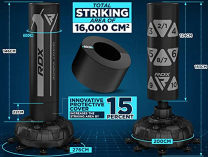 RDX XXL 330LBS Target Freestanding Punching Bag with Cover & Gloves – 72” Adult Heavy Pedestal Punch Bag Set - 17 Suction Cup 8 Extended Legs Stand Base - Kick Boxing MMA Muay Thai Home Gym Fitness - color: SILVER, size: 6FT