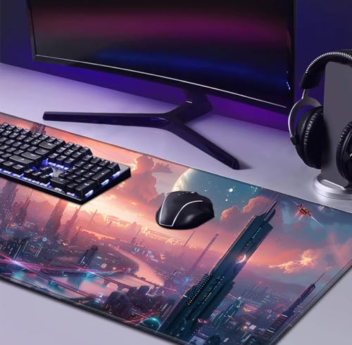 Digital Night Scene Office Art Desk Mat, Female Learning Computer Mouse Mat | The Surface Of The Mouse Pad Is Designed With Fiber Woven Material, And The Base Is Made Of Natural Anti Slip Rubber. - color: City Night Scene