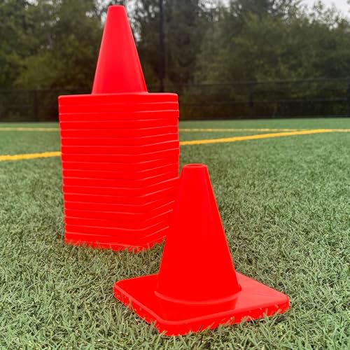 LVL10 Pro Training Cones - 6" Soccer Training Cones for Sports - for Basketball, Football, Basketball and Agility Drills - Soccer Field Markers that Won't Crack, Slide or Fly - color: Orange, style: 20 Pack