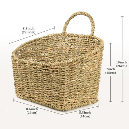 Hanging Wall Basket Handwoven Wicker Basket for Plants, Flowers & Storage, Rustic Farmhouse Wall Decor Organizer, Natural Seagrass