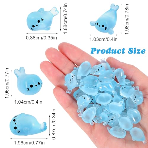 60PCS Glow in The Dark Mini Seal Figurines, Mini Resin Animals, Cute Luminous Seal Animals for Fairy Garden, Aquarium, Potted Plants, Desk Display DIY Crafts