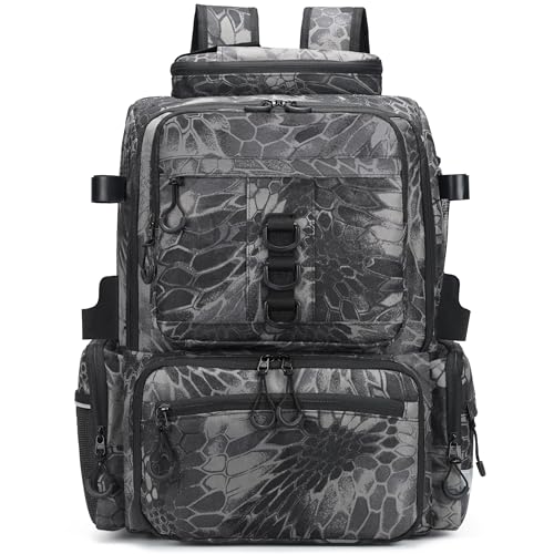 Fishing Tackle Backpack, 45L Storage Waterproof Travel Bag Store Fishing Gear with Insulated Top Pocket