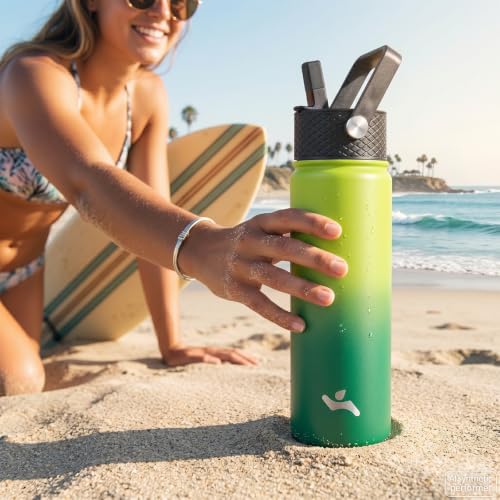 Konokyo 24 oz Insulated Stainless Steel Water Bottle with Straw Lid - color: Macaron Green, size: 24 Ounces