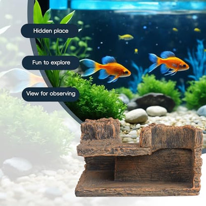 Fish Tank Corner Underground Hideout Cave Decor for Fish Shrimp Hiding Breeding, Aquarium Resin Decorations,Stump Style - style: Stump