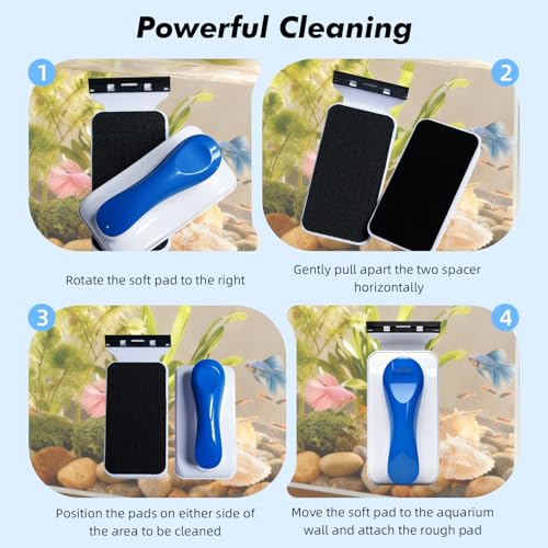Aquarium Magnetic Glass Cleaner, Fish Tank Algae Scraper Brush Cleaning Tool for 1/4"-1/2" Thickness Glass, Floating Scrubber Brush Cleaner for Acrylic, 1 Detachable Scraper, Large