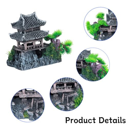 Saim Extra Large Aquarium Decorations, Resin Castle and Artificial Rock with Plants (Ancient Temple with Mountain) Fish Hideout Cave for Amano Shrimp Cichlid to Play, Hide and Rest Hardscape