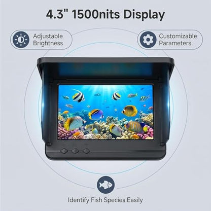 Underwater Fishing Camera with Infrared Night Vision, 8000mAh Battery, IP67 Waterproof Portable Fish Finder for Ice Fishing, Kayak, Boat, River & Lake