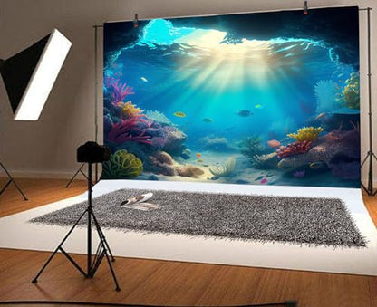6x4ft Under The Sea Backdrop Underwater Blue Ocean Fish Coral Photography Background Kids Birthday Baby Shower Party Banner Cake Table Decorations Supplies Photo Booth Props - size: 6x4ft