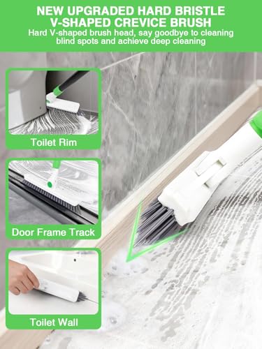 4-in-1 Baseboard Cleaning Tool with Handle 5 Reusable Pads 1 Stiff Bristle Brush Carpet Rake for Pet Hair Removal Baseboard Cleaner Carpet Windows Wall Floor Bathroom Kitchen