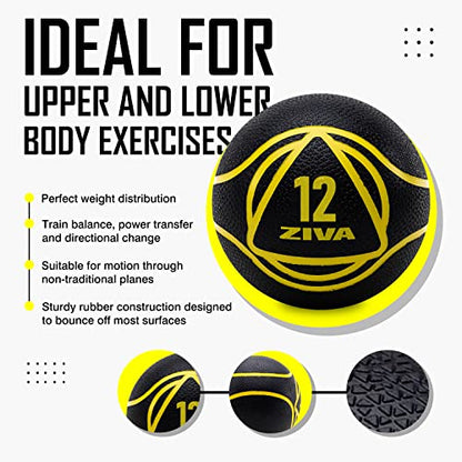 ZIVA Medicine Ball – Durable Rubber Weighted Ball with Easy-Grip Textured Shell for Core, Balance and Strength Training – Commercial Quality (Black, 4–20 lb) - style: 4lb Black