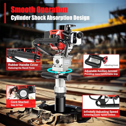 Bepritm Gas Powered T Post Driver, 32.7CC Fence Post Driver Two-Stroke Post Pile Driver with 2 Sockets, 8500RPM Light Weight Handheld Gasoline Farm Fence Pile Driver (32.7CC 2 Stroke Style B) - color: 32.7cc 2 Stroke Style B