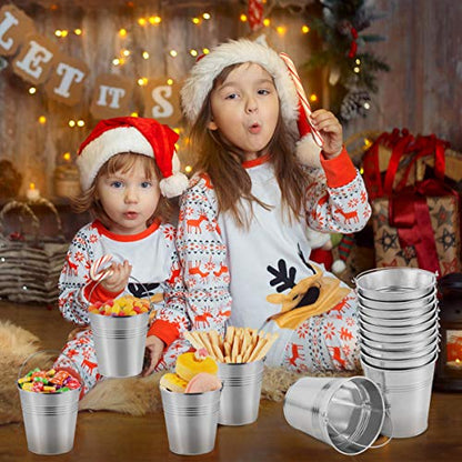 Toyvian Mini Metal Buckets with Handles, 4inch 12pcs Silver Tinplate Flower Pots for Classroom Small Treats Goodie Gift Bags Alternative for Kids Holiday Sandbox Toys