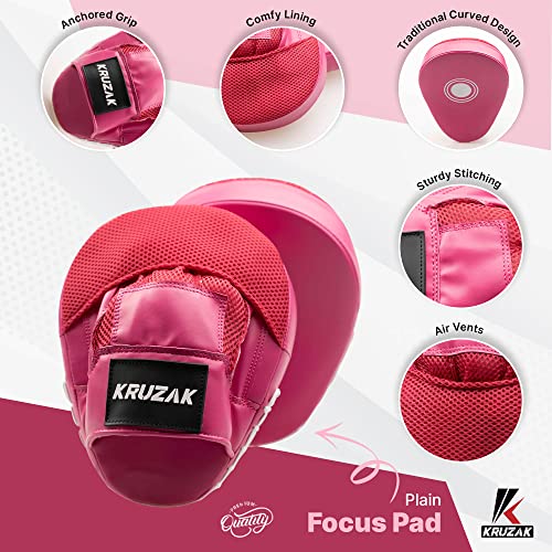 Kruzak Plain Punching Focus Mitts, Curved Hook and Jab Mitts for Muay Thai, MMA Training, Focus Pads for Boxing, Martial Arts, and Punching Target - color: Pink
