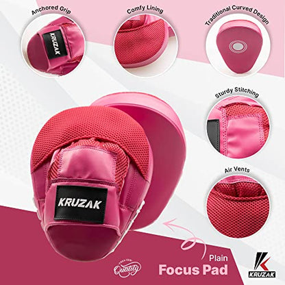 Kruzak Plain Punching Focus Mitts, Curved Hook and Jab Mitts for Muay Thai, MMA Training, Focus Pads for Boxing, Martial Arts, and Punching Target - color: Pink