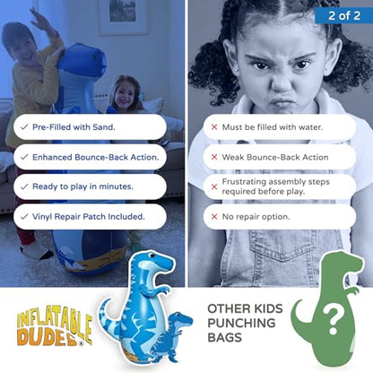 INFLATABLE DUDES Kids Punching Bag- Bop Bag | Sand-Base - color: Blue Raptor | Pre-filled with Sand, size: 47"