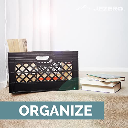 JEZERO 24 Quart 2-Pack Heavy Duty Plastic Crate | Stackable Multi-Purpose Storage Bin for Garage, Home, Office, Groceries, Outdoor, Camping & Kayaking | Black Utility Tote, 19" x 13" x 11" - style: 2-pack