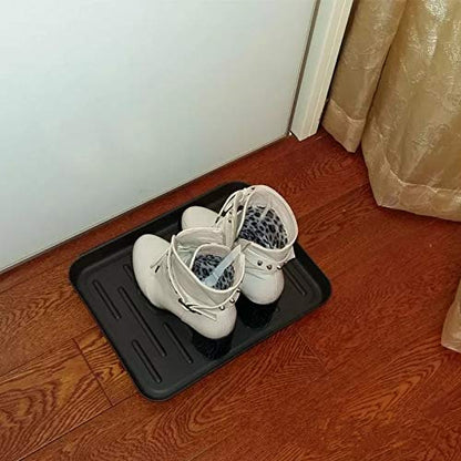 Boot Mat Tray for Floor Protection,3 Pack Black Shoe Tray,Boot Drying Mat w/Lip, Dirt Rug, Dog Water & Litter Box ray,Garden Garage-Indoor Outdoor (Black)