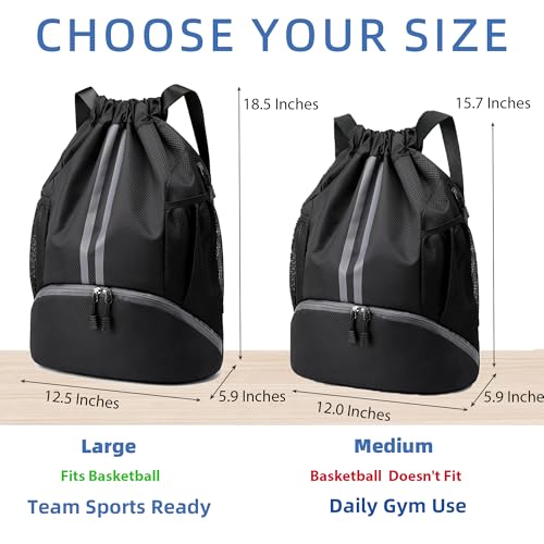 JELUTAR Drawstring Backpack Gym Bag with Shoes Compartment, Black - color: Black, size: Medium