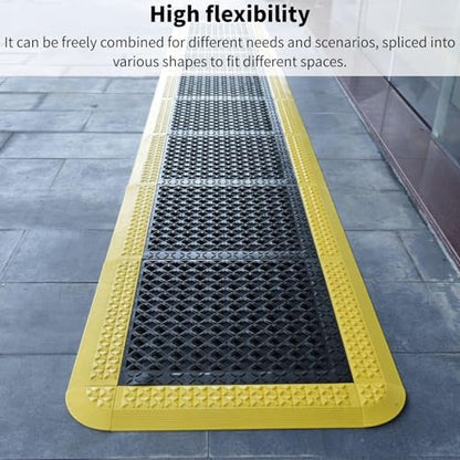 Interlocking Rubber Floor Mats 21”x21” 8 Pack - Open Grid Drainage Tiles, Non-Slip for Deck, Patio, Pool, Garage & Wet Areas