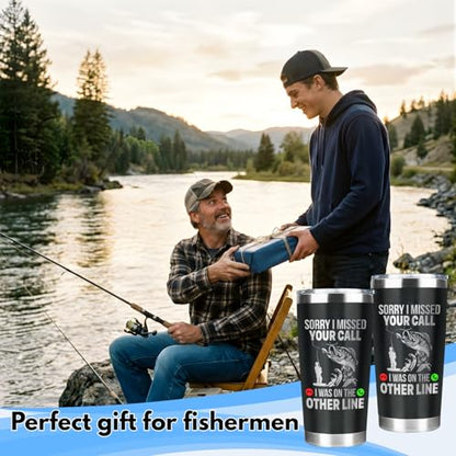 Fathers Day Fishing Gifts - Sorry I Missed Your Call I Was On The Other Line Fish Tumbler - Fish Cup for Men, Dad, Father - Christmas Birthday Fisherman Gifts - Fisherman Retirement Gift
