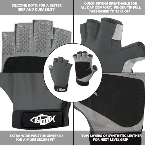Palmyth UV Fishing Gloves Sun Protection Fingerless Kayaking Glove Men Women UPF 50+ SPF for Sailing, Hiking, Paddling, Canoeing, Rowing, Driving - color: Charcoal, size: X-Large