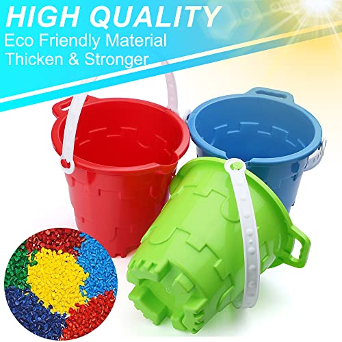 Jumbo Castle Model Beach Gear 7" Large Sand Buckets Pails Beach Water Pool Gardening Bath Toy Environmentally ABS Durable Thick Plastic Complete Gift Set Bundle For Kids Boys Girls- 3 Pack Green Blue - style: Round Castle