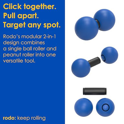 2-in-1 Firm Peanut & Lacrosse Ball Roller | Deep Tissue Massage Tool for Fascia, Plantar Fasciitis, Hips & Back | Mobility & Recovery Roller | Compact, Travel-Friendly, Pilates & Therapy Ready - color: Blue